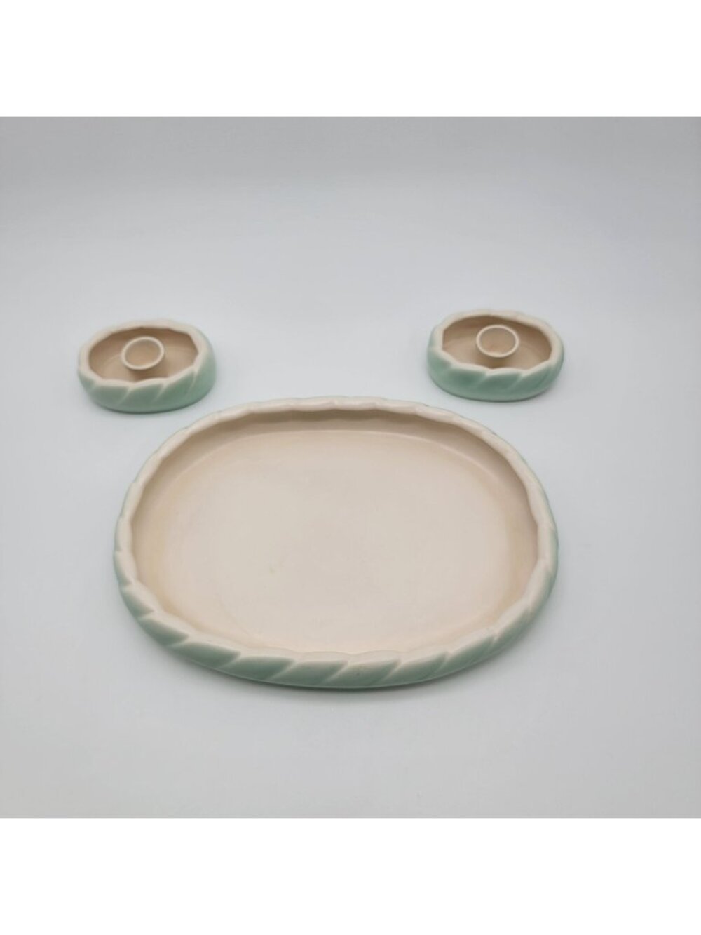 Vintage Roselane Pottery 3-Piece Console Set - Bowl/Vase & Candle Holders Mint